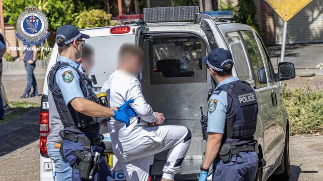 Emmett Sheard being arrested at Wallsend on Monday. He was later charged over the shooting of a couple at Gateshead on September 21, 2023. Picture: NSW Police.