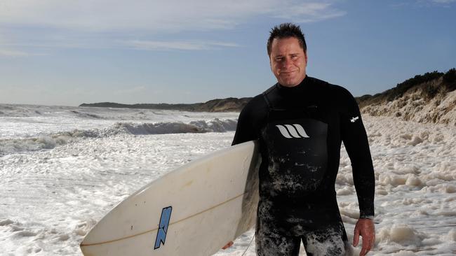 Tasmanian Senator Peter Whish Wilson after a stormy surf on Tasmania's north coast.