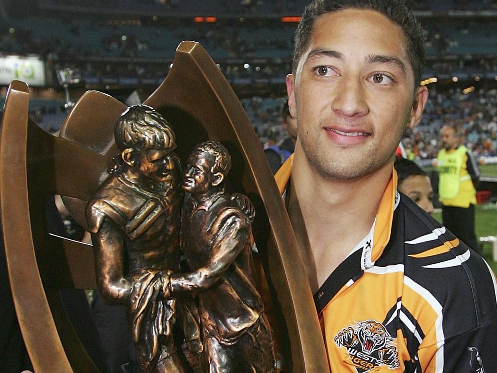 Benji Marshall after winning the 2005 NRL grand final with the Wests Tigers. Picture: Cameron Spencer/Getty Images
