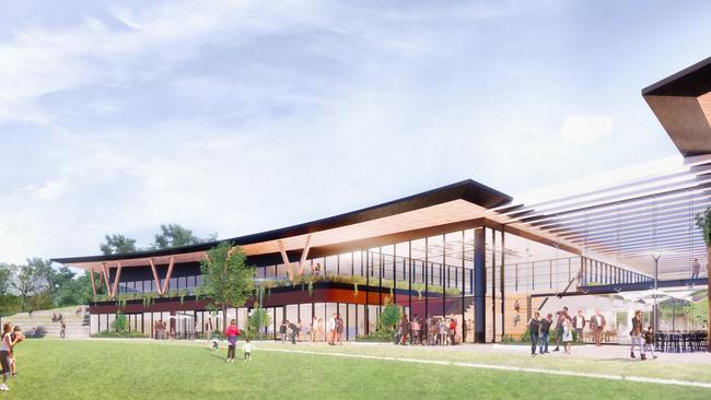 An artist’s impression of what the Crows want to do with the Aquatic Centre. Picture: Supplied