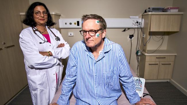 Sutapa Mukherjee from Finders University with patient Dr Michael Mosley. Picture: SBS