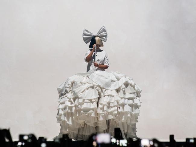 Sia opens her Melbourne concert at AAMI Park last night. Pic: Anthony Smith