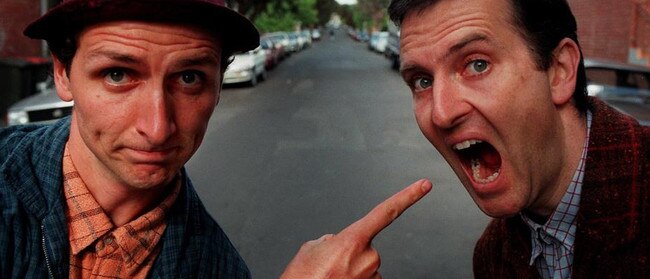 Frank Woodley and Colin Lane hamming it up in their late ‘90s heyday.