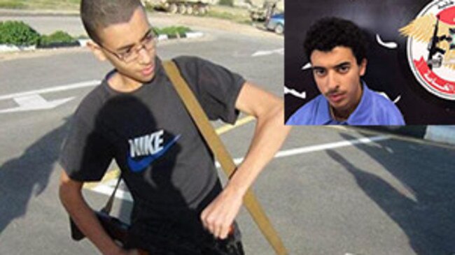 Hashem Abedi holding a machine gun in Libya four years ago and (inset) after his arrest in Tripoli.