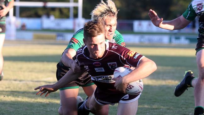 Rugby League Gold Coast A-Grade Round 2 - Burleigh Bears vs. Helensvale Hornets at Pizzey Park. Ryan Wescombe scoring a try. 16 May 2021 Miami Picture by Richard Gosling