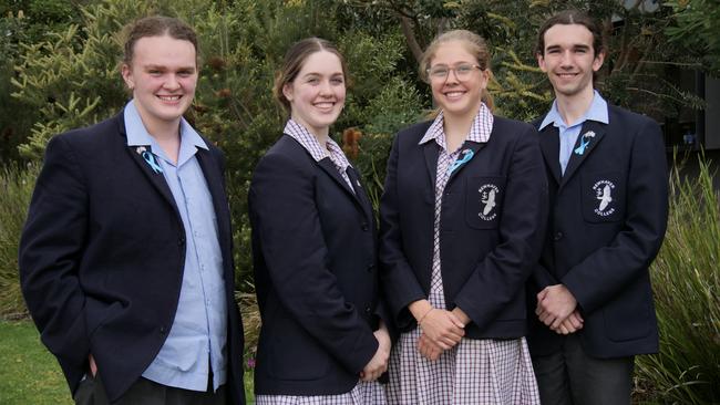 Newhaven College's 2023 school captains Gabriel Pascoe, Brinn Hamley, Niamh Moore and Oscar Healey.