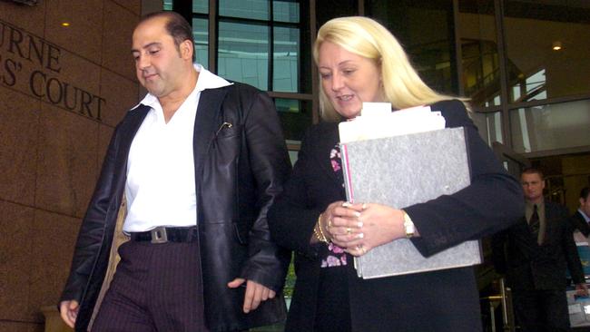 Nicola Gobbo with her client Tony Mokbel in 2004. Picture: Bill Mc<span id="U731250232689I7G" style="text-transform:uppercase;">a</span>uley.