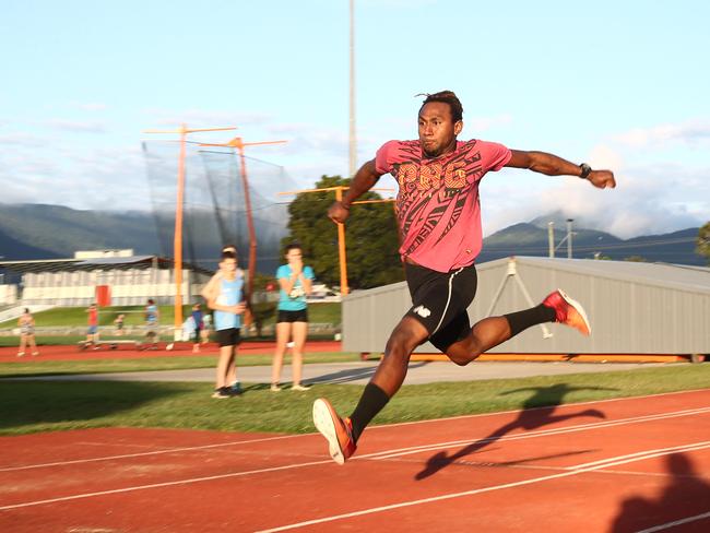 The Papua New Guinea national athletics team is training at Barlow Park ahead of next week's Pacific Games in Samoa. Triple jumper Peniel Richard training. PICTURE: BRENDAN RADKE