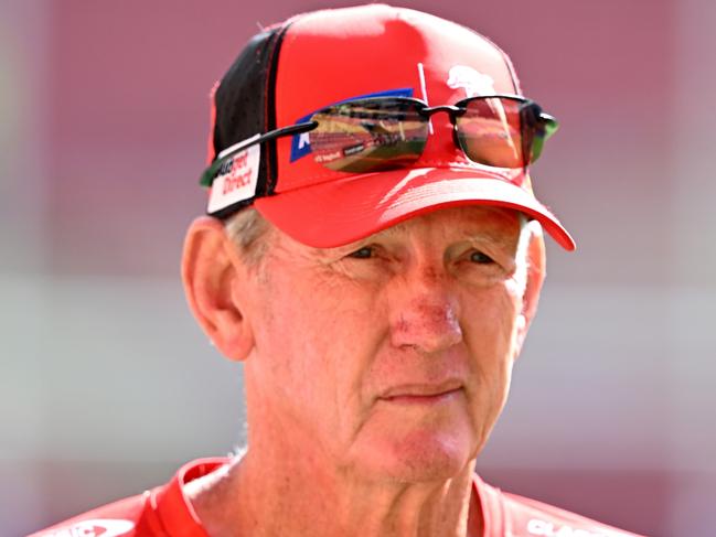 BRISBANE, AUSTRALIA - MARCH 23: Coach Wayne Bennett is seen during a Dolphins NRL training session at Suncorp Stadium on March 23, 2023 in Brisbane, Australia. (Photo by Bradley Kanaris/Getty Images)