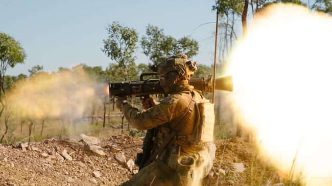 Exercise Brolga Sprint finishes at the Townsville Field Training Area at High Range. A soldier from 1st Battalion, The Royal Australian Regiment, fires the 84mm Carl Gustav during the main defensive battle on Exercise Brolga Sprint. Picture: Supplied.