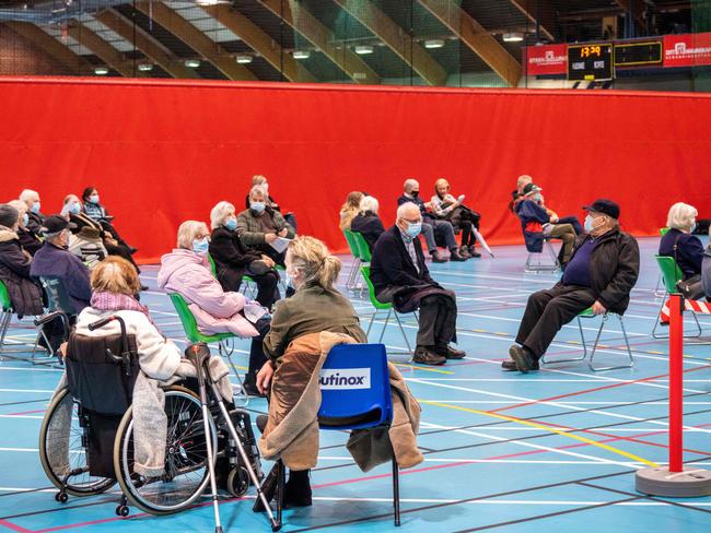 Elderly Norwegians wait to get a COVID vaccination. The country as not authorised the use of the AstraZeneca vaccine. Picture: AFP