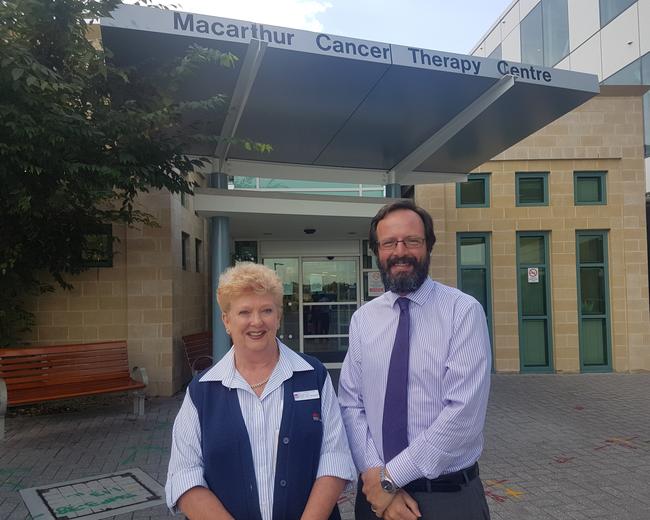 Macarthur Cancer Therapy Centre nursing unit manager Denise Burns and Associate Professor Stephen Della-Fiorentina.