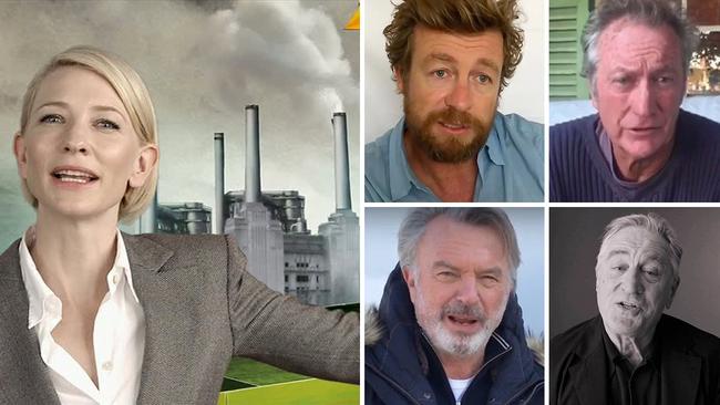 Campaigning actors (clockwise, from top left) Cate Blanchett, Simon Baker, Bryan Brown, Robert de Niro and Sam Neill. Pictures: File