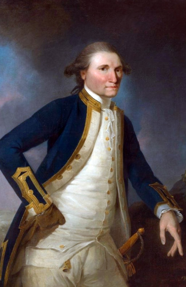 Portrait of Captain Cook painted 1780-1782 by John Webber from two earlier portraits. Note the glove on Cook’s right hand. It conceals scars sustained in North America where a horn of powder he was holding exploded. Portrait: Australian National Gallery