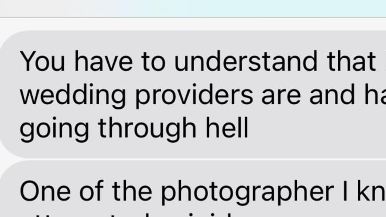 Text messages between Lora and the photographer. Picture: Supplied