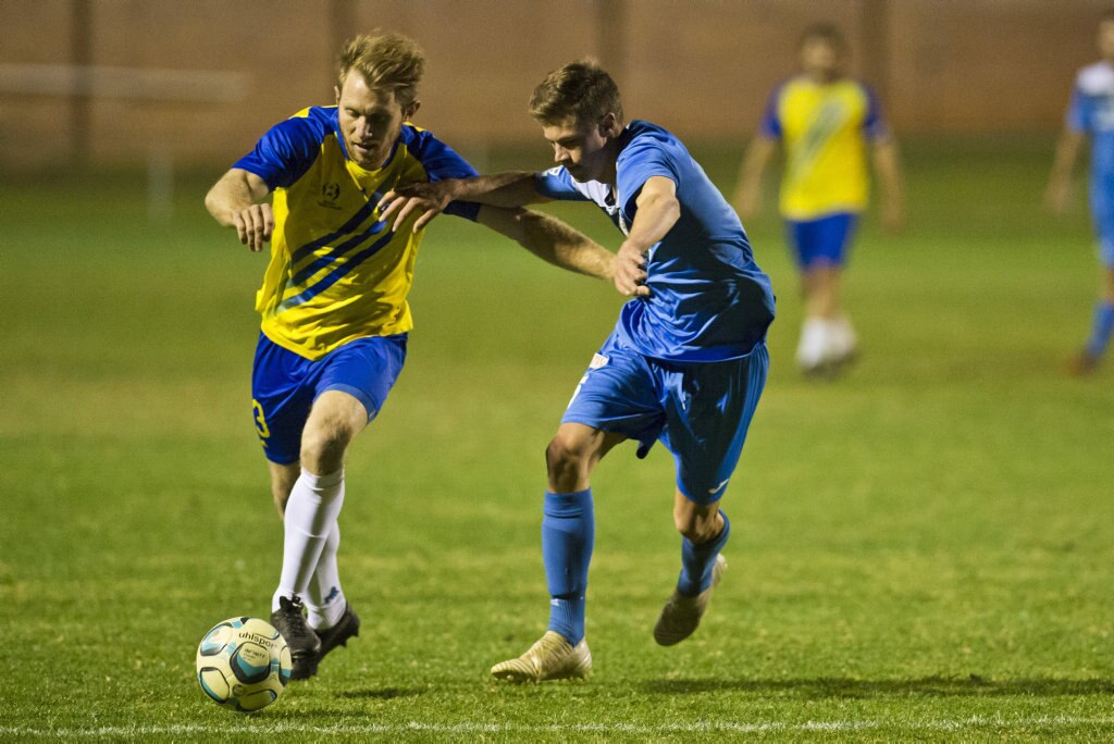 Wade Hall for South West Queensland Thunder against Brisbane Strikers in NPL Queensland men round 17 football at Clive Berghofer Stadium, Saturday, June 16, 2018. Picture: Kevin Farmer