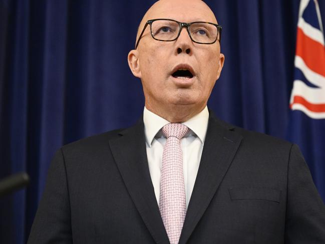 CANBERRA, AUSTRALIA  - NewsWire Photos - February 11, 2025: Leader of the Opposition Peter Dutton holds a press conference at Parliament House in Canberra. Picture: NewsWire / Martin Ollman