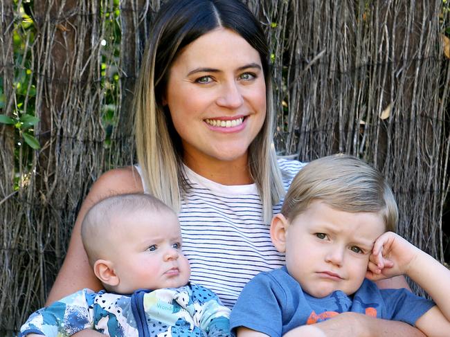 33-year-old Naomi Lynn with son Hunter, 4 months, and Mason, 3. Pics Tara Croser.