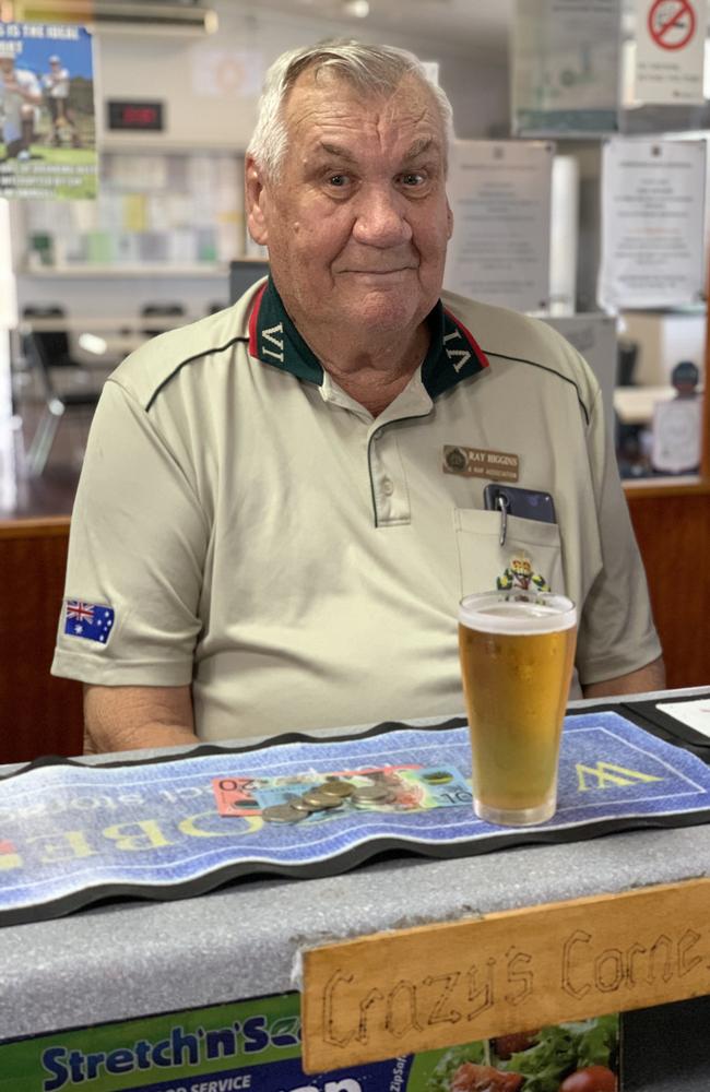 Ray Higgins has been a patron of the Mackay Bowling Club for many years and has his own spot at the bar called 'Crazy's Corner'. Picture: Duncan Evans