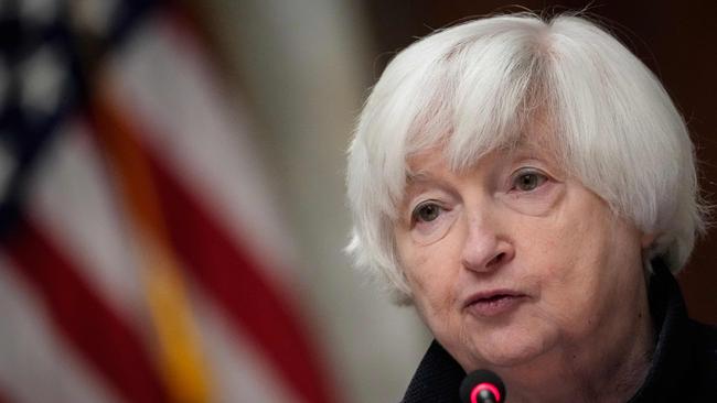 WASHINGTON, DC - DECEMBER 14: U.S. Treasury Secretary Janet Yellen speaks during a meeting of the Financial Stability Oversight Council at the U.S. Department of Treasury on December 14, 2023 in Washington, DC. The group has published their 2023 annual report, which takes a look at the past year in climate, banking, cybersecurity, artificial intelligence, cryptocurrency and other issues.   Drew Angerer/Getty Images/AFP (Photo by Drew Angerer / GETTY IMAGES NORTH AMERICA / Getty Images via AFP)