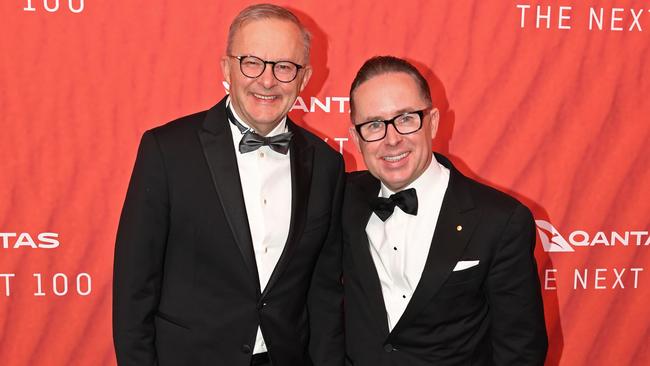 Australian Prime Minister Anthony Albanese stands with former Qantas CEO Alan Joyce. Picture: James D. Morgan/Getty Images