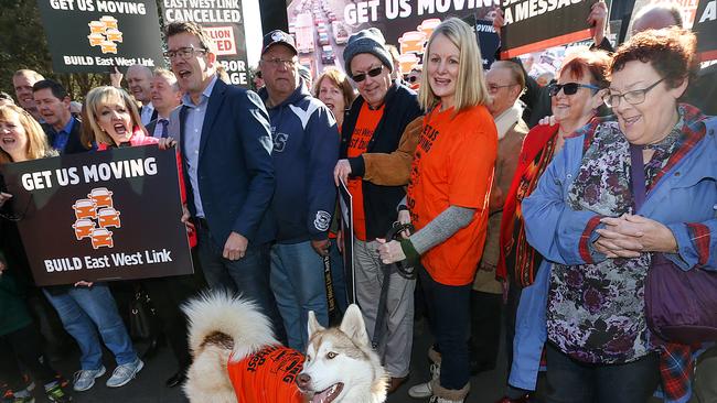 Aston federal Liberal MP Alan Tudge with East West Link supporters. Picture: Ian Currie