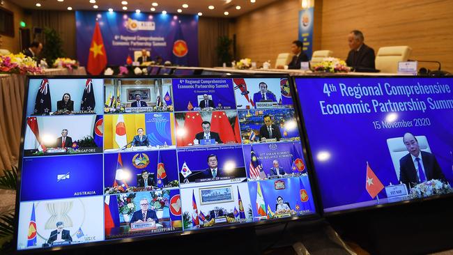 The Regional Comprehensive Economic Partnership (RCEP) was finalised at a meeting of the the Association of Southeast Asian Nations (ASEAN) on November 15, 2020. Picture: AFP