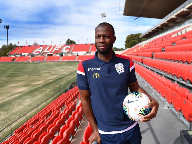 Adelaide United Director of Football Bruce Djite  poses for a photo at Coopers Stadium in Adelaide, Wednesday, May 6, 2020. (AAP Image/David Mariuz) NO ARCHIVING