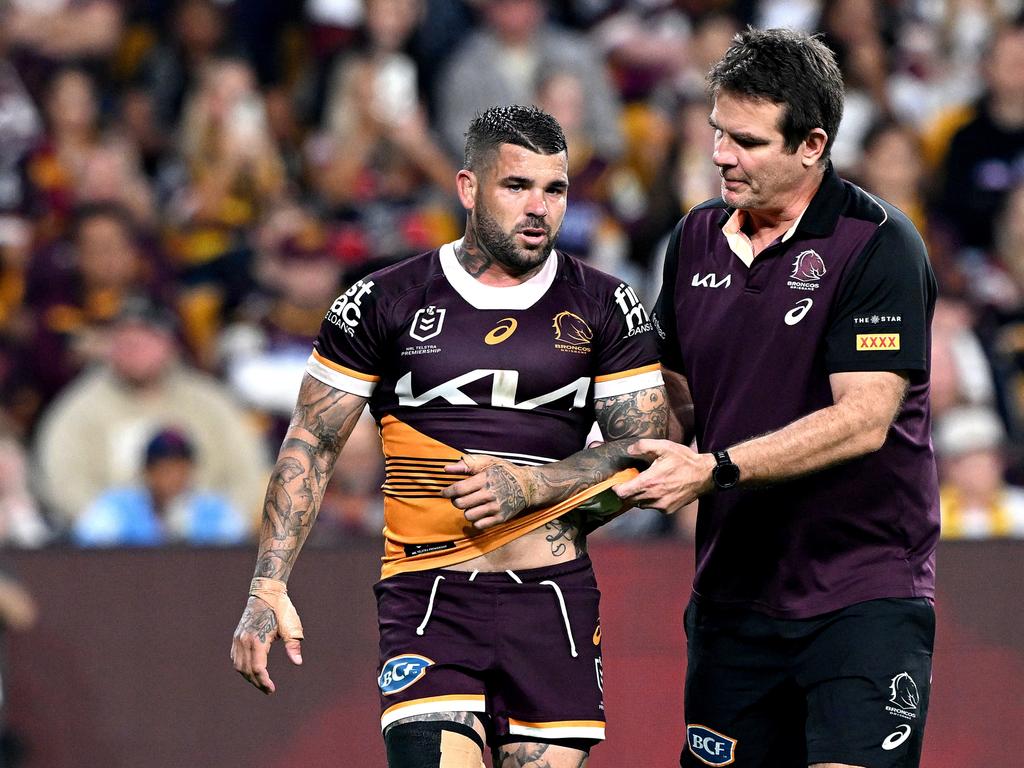 BRISBANE, AUSTRALIA - MAY 03: AdamÃ&#130;Â Reynolds of the Broncos is injured during the round nine NRL match between the Brisbane Broncos and Sydney Roosters at Suncorp Stadium, on May 03, 2024, in Brisbane, Australia. (Photo by Bradley Kanaris/Getty Images)