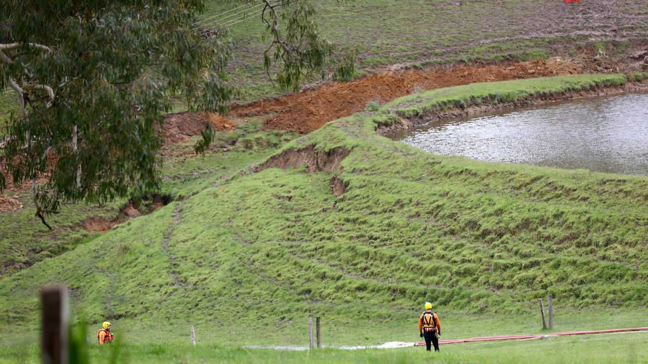 The dam before SES crews began draining it. Picture: Kelly Barnes