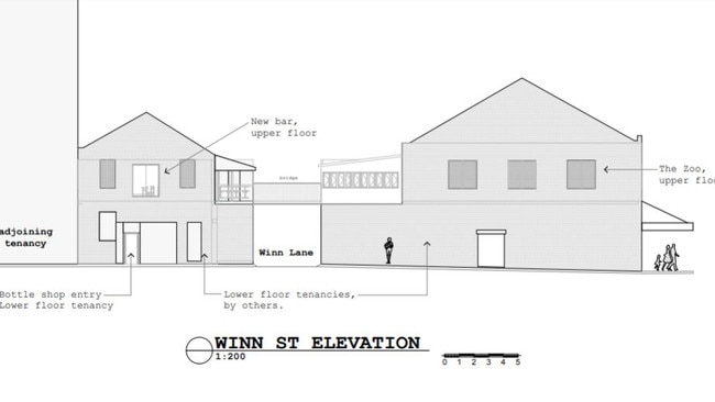 Side-on view of The Zoo's proposed new bar and bottle-shop in Winn Ln. Picture: Development.i