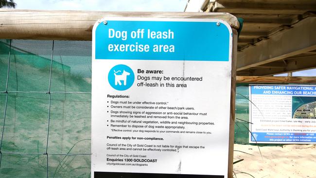 Dog off leash signage at The Spit. Photo: David Clark.