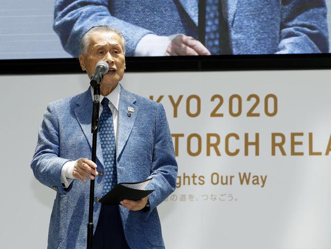 Tokyo Olympic Organising Committee President Yoshiro Mori speaks during an event to unveil the route of the 2020 Olympics torch relay in Tokyo. Picture: Shinji Kita/Kyodo News via AP