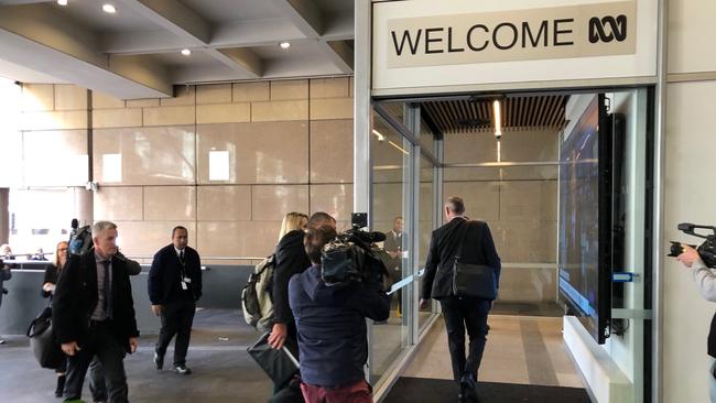 AFP officers entering the Ultimo offices of ABC Australia, carrying out a raid on the media organisation. Picture: John Lyons