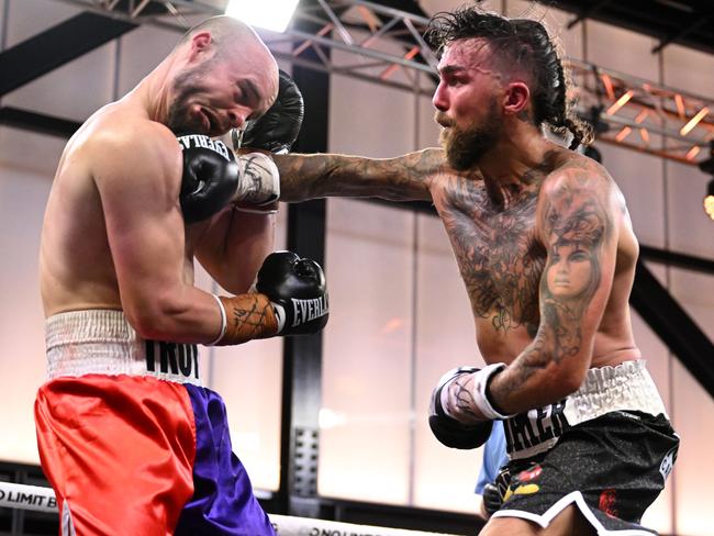 Jack Brubaker (R) beat Troy O’Meley (R) last month and will fight Nikita Tszyu on August 23. Picture: No Limit Boxing