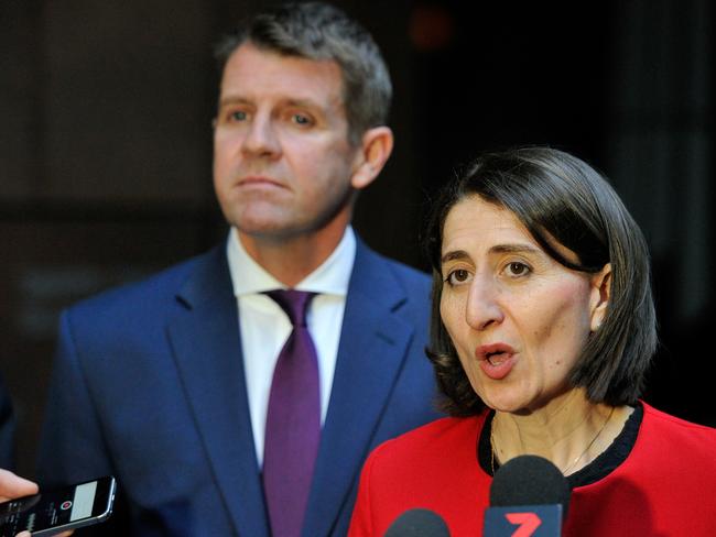 Premier Mike Baird and Treasurer Gladys Berejiklian met for coffee today ahead of Mr Baird’s shock retirement. Picture: AAP Image/Joel Carrett