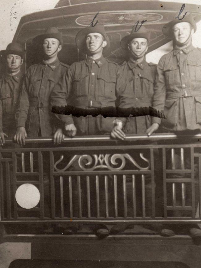 Charles Woolford, Vic Gray and Charlie Gray and mates in a studio photo taken in 1916.