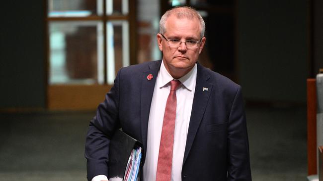 Prime Minister Scott Morrison arrives for Question Time. Picture: Mick Tsikas/AAP