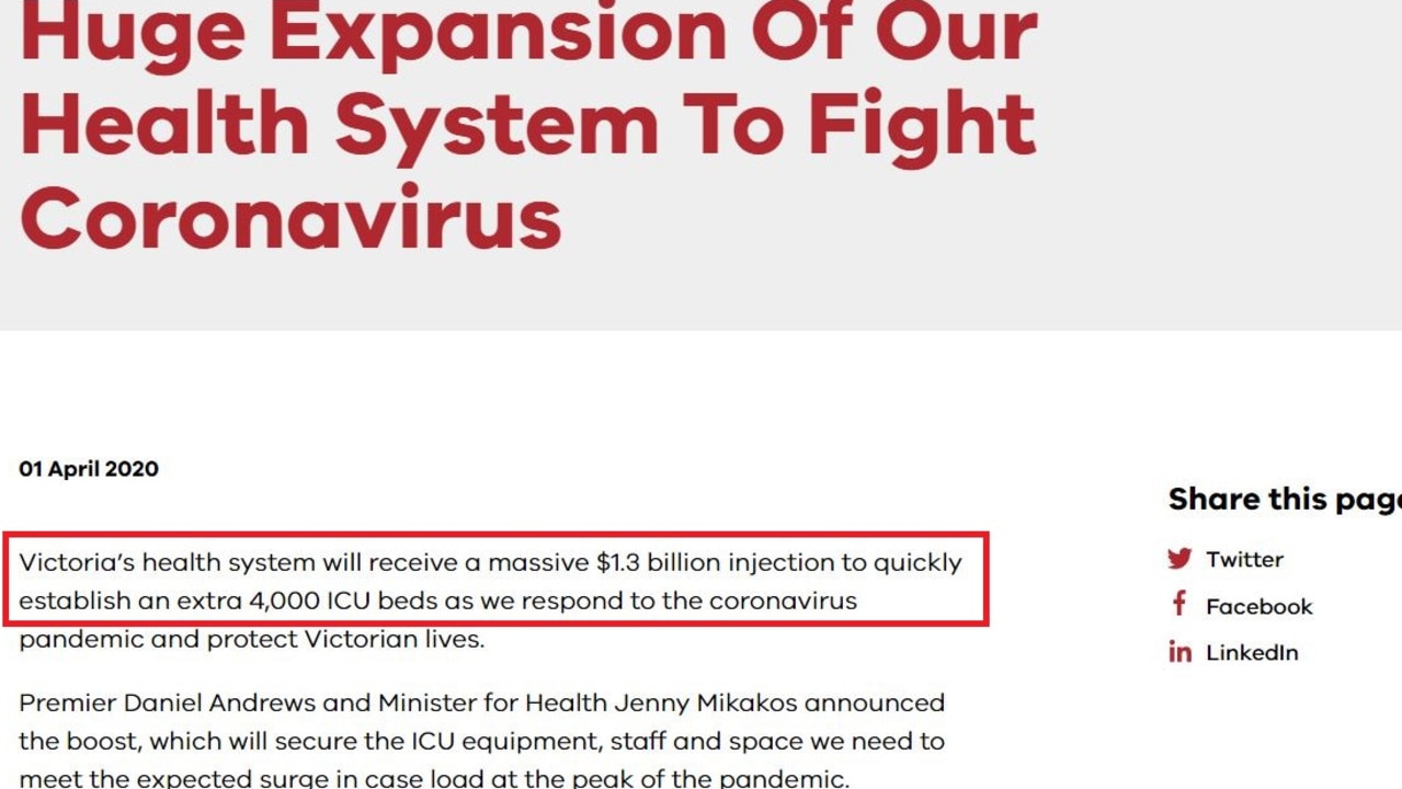 The April 1, 2020 press release announces the $1.3 billion ‘injection’. Picture: Supplied