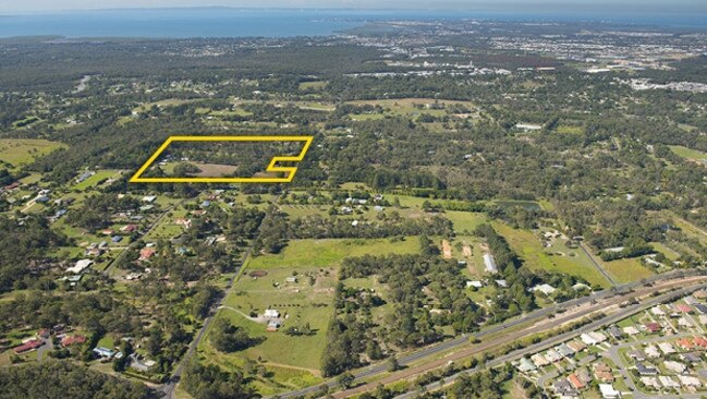 An aerial of the 19ha parcel of land on Callaghan and Morgan roads, Narangba, bought by the Catholic Church.