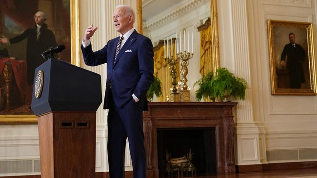 Joe Biden speaks at his press conference in the East Room of the White House. Picture: AFP