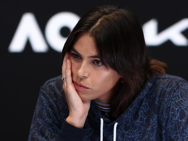 MELBOURNE, AUSTRALIA - JANUARY 14: Ajla Tomljanovic of Australia speaks to the media during a press conference ahead of the 2023 Australian Open at Melbourne Park on January 14, 2023 in Melbourne, Australia. (Photo by Graham Denholm/Getty Images)