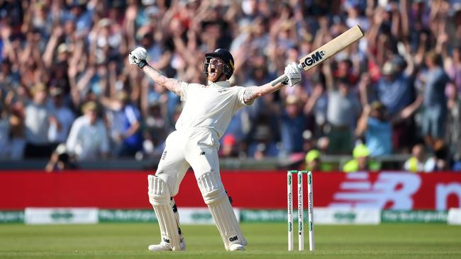 Ben Stokes celebrates after hitting the winning runs. Picture: Getty Images