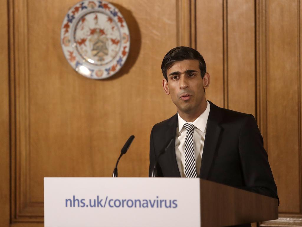 Britain's Chancellor Rishi Sunak gives a press conference about the ongoing situation with the coronavirus outbreak inside 10 Downing Street. Picture: Getty