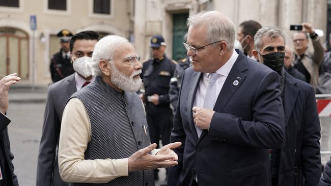 Scott Morrison and Narendra Modi will meet on Monday evening. Picture: Adam Taylor