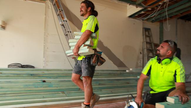 Carpenters Spyros and Costa Theos, from Laconia Carpentry, at work in Randwick. Picture: Justin Lloyd.