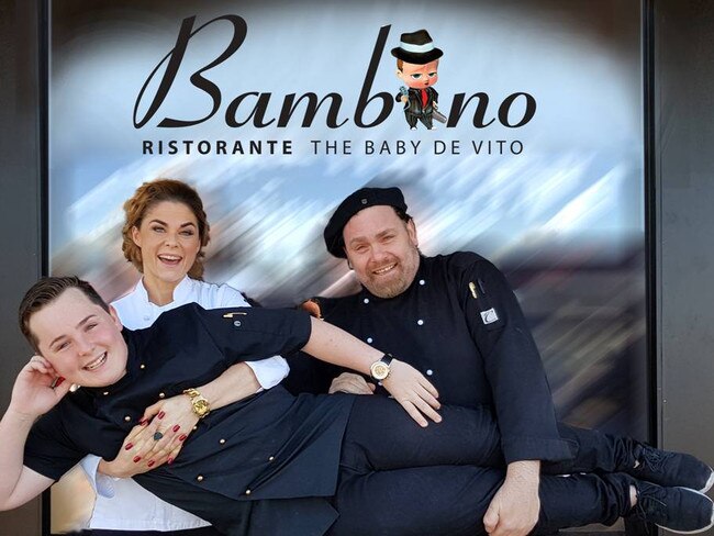 <s1>Singing chef David De Vito and wife Tarscha will pass the baton on to singing apprentice chef Jack Watson at their new restaurant, Bambino. </s1>                        <source>Picture: Terence Mulligan</source>