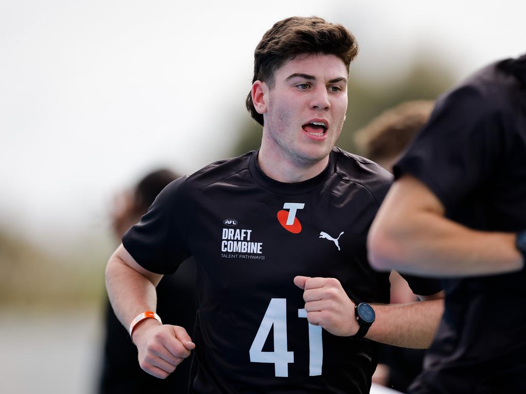 Luke Kennedy in the time trial at the draft combine. Picture: Dylan Burns/AFL Photos via Getty Images.