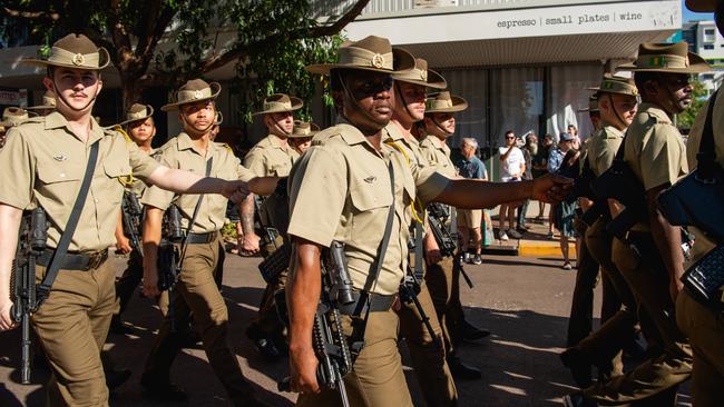 The Anzac Day march through Knuckey Street in Darwin. Picture: Pema Tamang Pakhrin