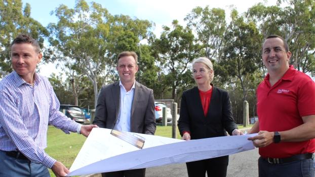 Bowman MP Andrew Laming, Deputy Premier and Minister for Health Steven Miles, Labor Member for Redlands Kim Richards and Member for Capalaba Don Brown show off plans. Picture: Marcel Baum